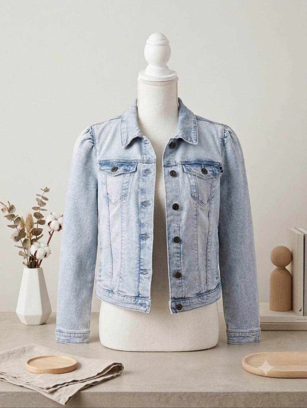 New NAUTICA JEANS Classic Stretch Light Blue Denim Jacket Size Petite/Small